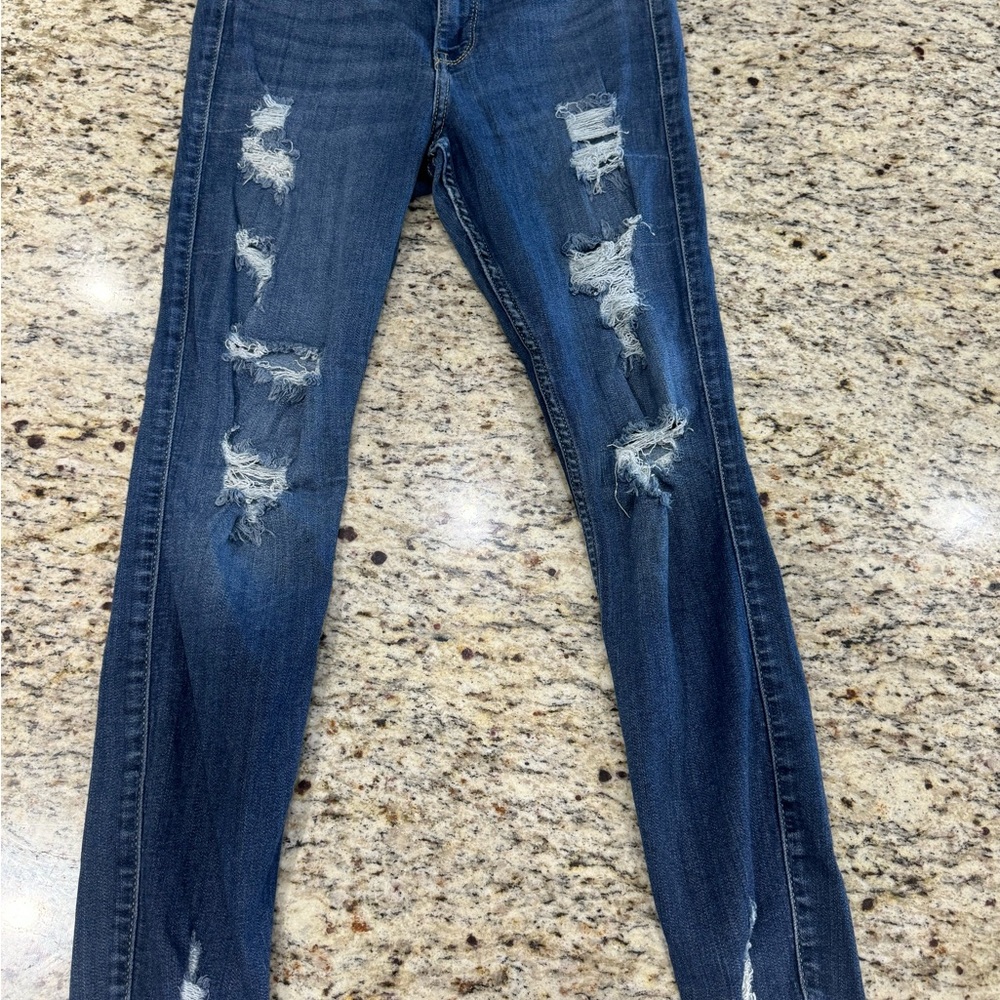 Hollister Skinny Blue Jeans with Distressed Accents